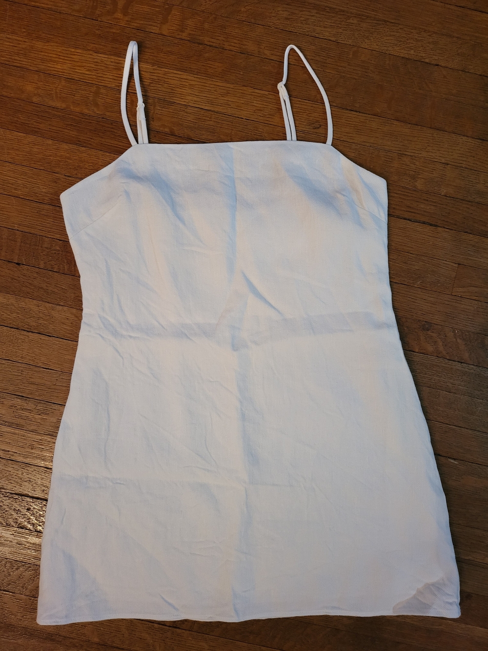 Babaton Aritzia White Mini Dress with Spaghetti Straps